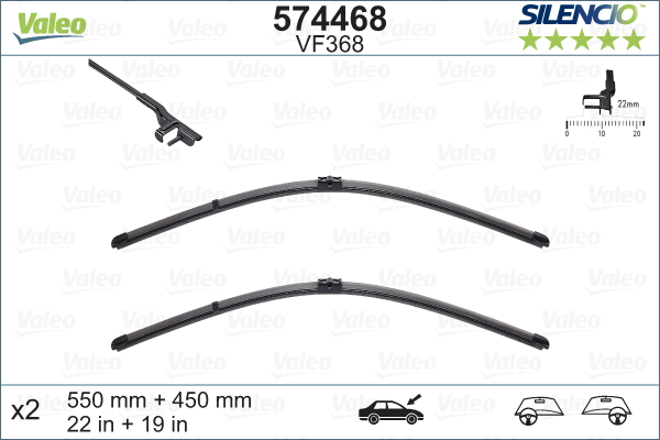 Комплект бескаркасных стеклоочистителей Valeo Silencio Flat VF368